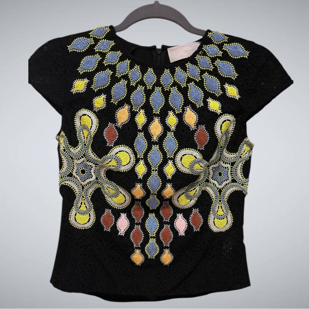 PETER PILOTTO‎ Hand Embroidered Black Cap Sleeve Top MINT condition US 4